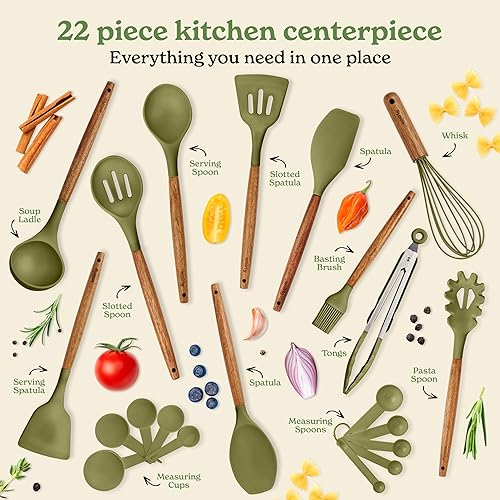 Miniatura 2 de Juego de utensilios de cocina de silicona y soporte juego de utensilios de cocina, esenciales de cocina para el nuevo hogar y el primer apartamento,