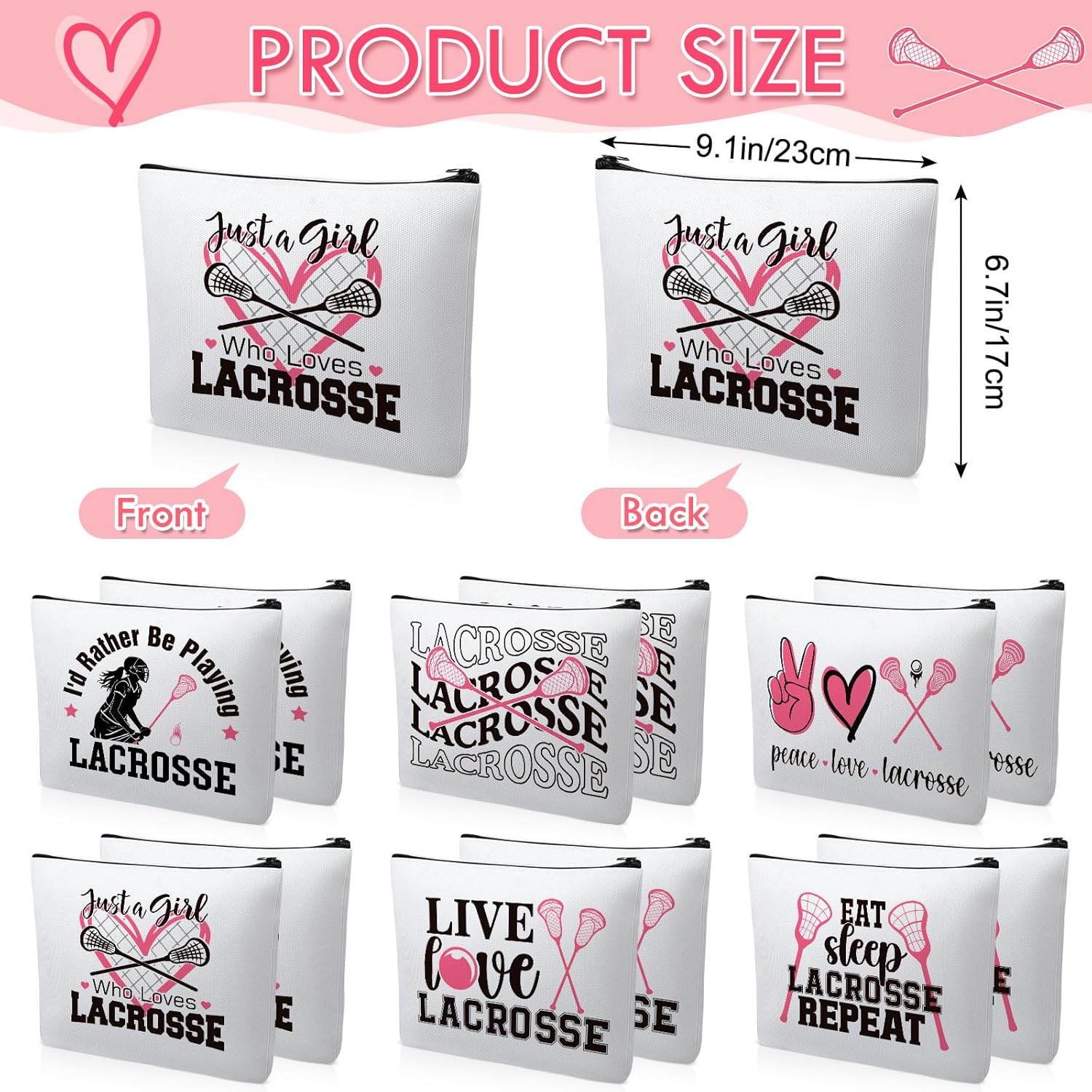 Reginary 12 Pcs Lacrosse Gifts for Women Girls Lacrosse Makeup Bag Zipper Cosmetic Pouch for Sports Players Coach Season Team Gift Party Favors Game Surprises(Classic) - Image 4
