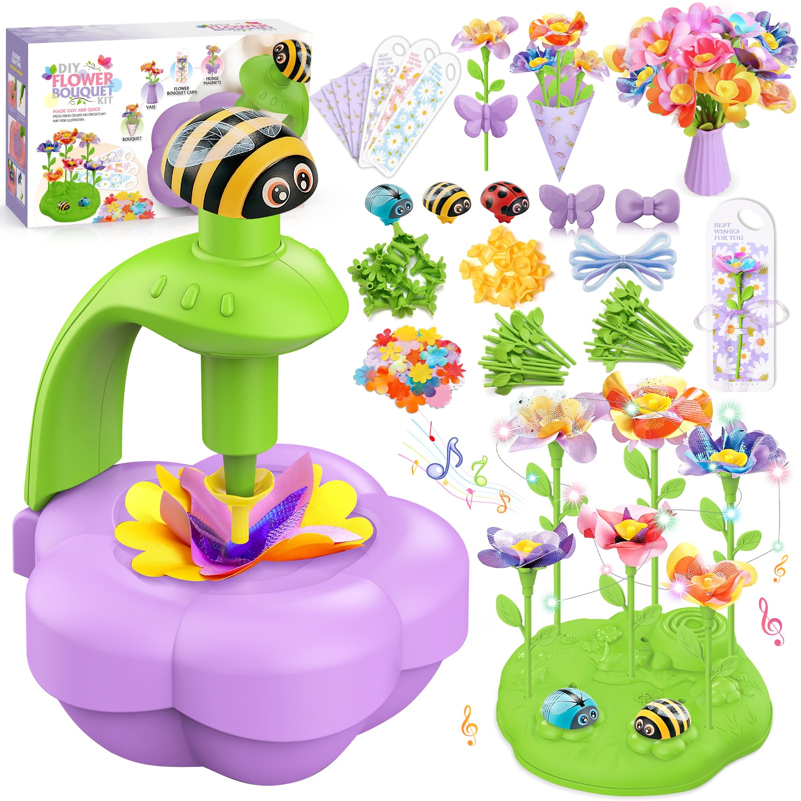 Fabric Flower Bouquets Toys, DIY Arts and Crafts Kit Toys for Kids Ages 4-8, Preschool Educational Activity Toy, Toddler Girls Christmas Birthday gifts for 4 5 6 7 8 Year Old Girl