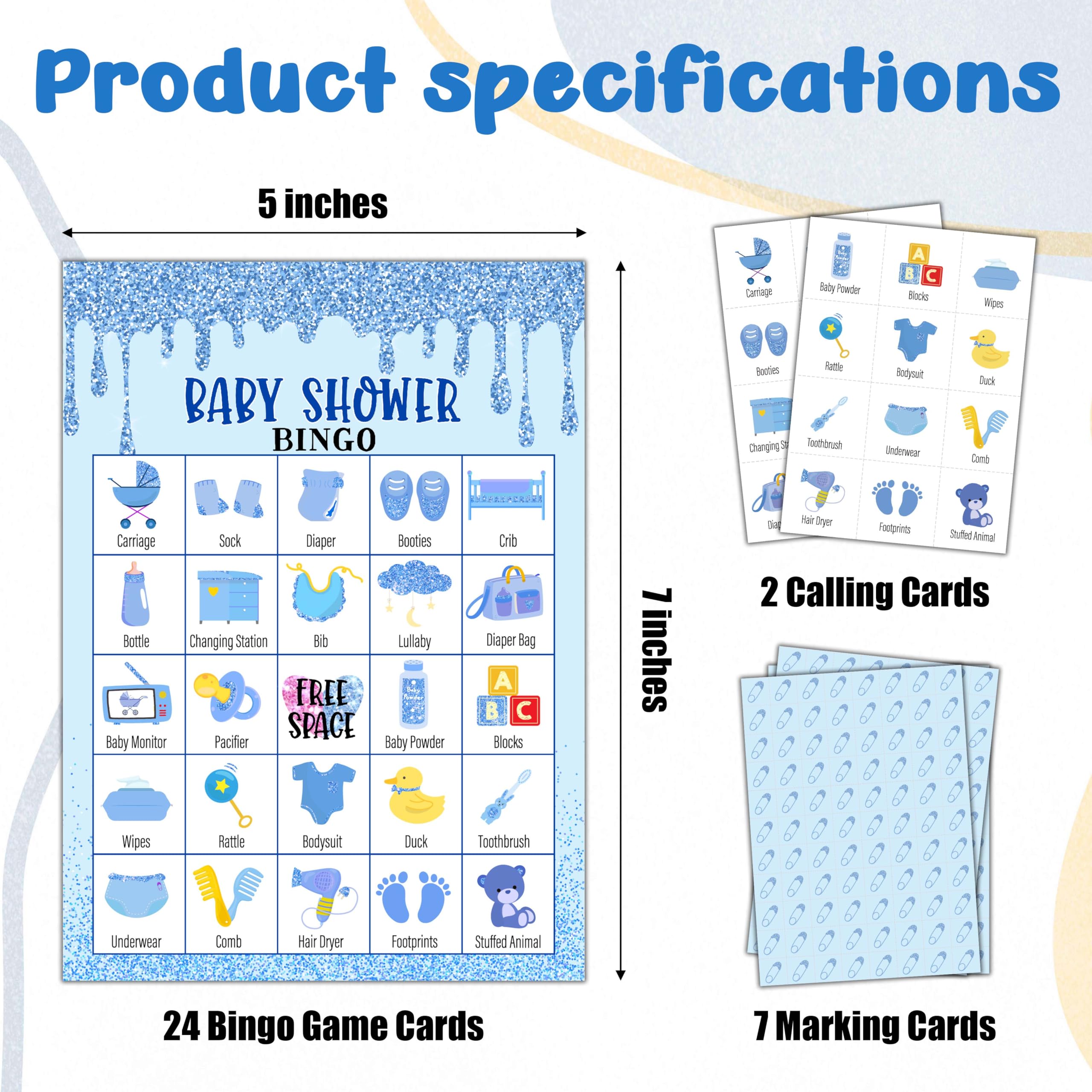 TCHOND Blue Glitter Bingo Game Cards for Adults, Bingo Cards for Family Holidays Friends, Ideal Gifts for Gender Reveal Party Games, 24 Players Birthday Party Supplies Favors, 02