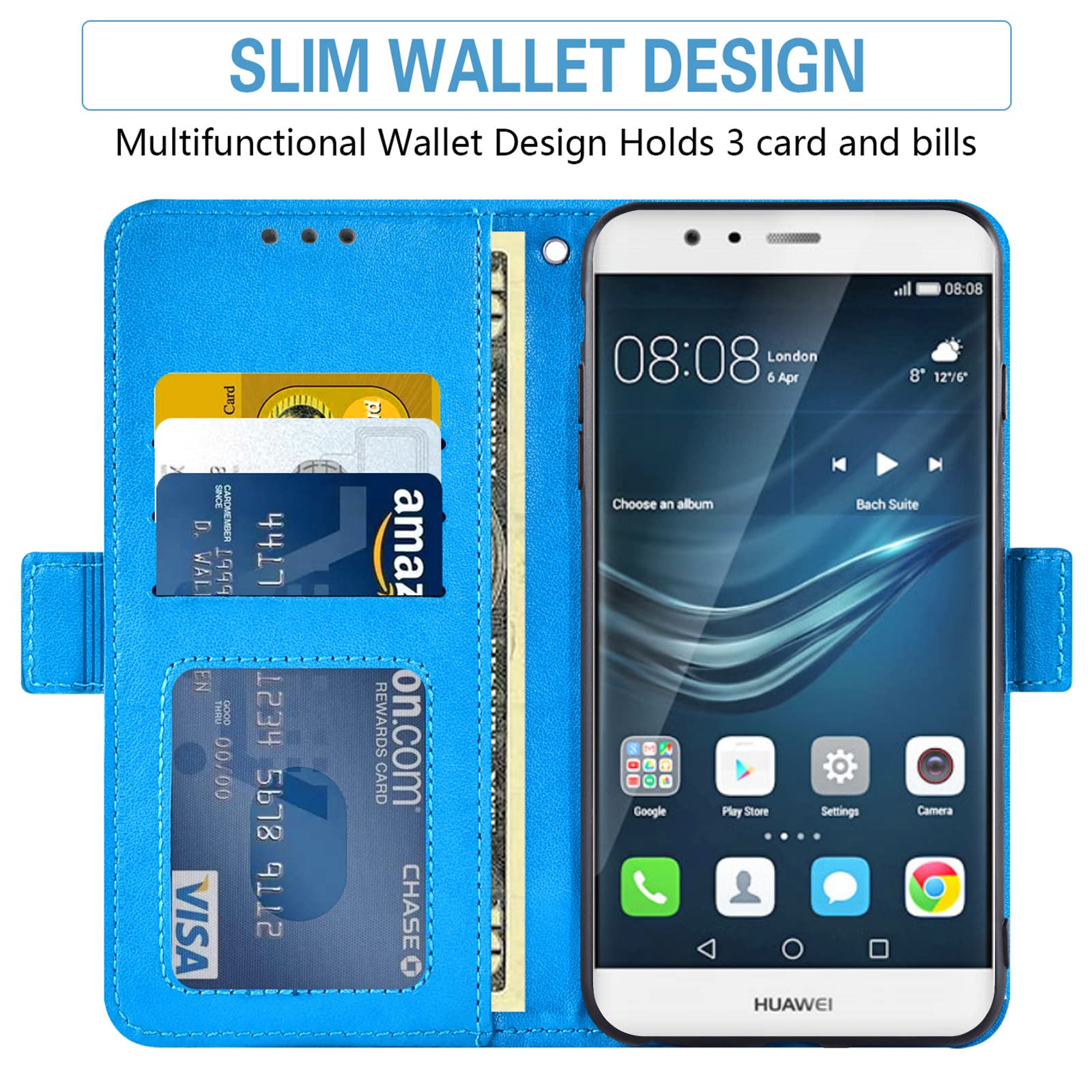 Asuwish Funda Para Huawei P Smart 2017/Enioy 7S/Honor 9 Lite/9N/9i Con Protector De Pantalla De Vidrio Templado Y Cartera De Piel Con Flor Con Tapa Para Tarjetero, Celular Hawaii PSmart 2018, Mujeres