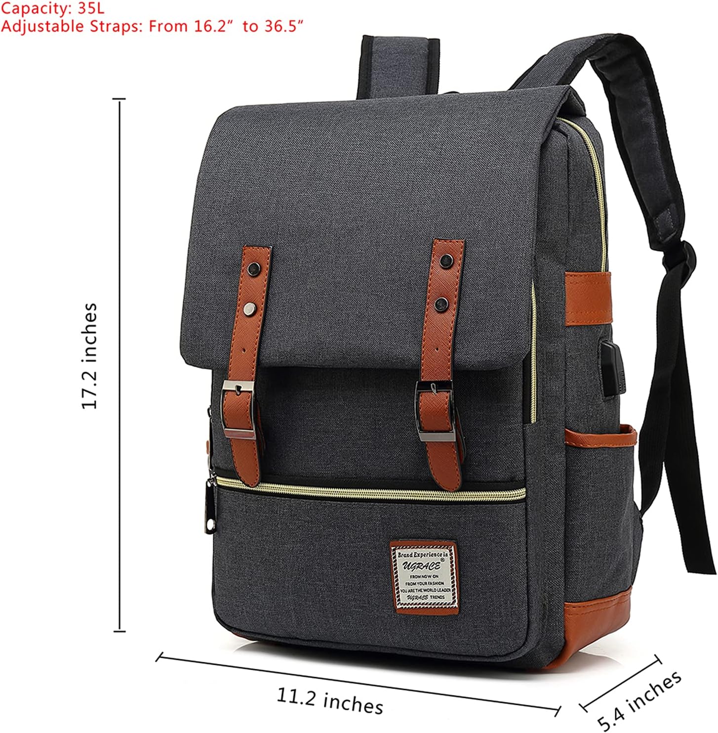 Flash Deals - 50% OFF UGRACE Vintage Laptop Backpack with USB Charging Port, Elegant Water Resistant Travelling Backpack Casual Daypacks School Shoulder Bag for Men Women, Fits up to 15.6Inch Laptop in Black Black Friday - 40% OFF UGRACE Vintage Laptop Backpack with USB Charging Port, Elegant Water Resistant Travelling Backpack Casual Daypacks School Shoulder Bag for Men Women, Fits up to 15.6Inch Laptop in Black