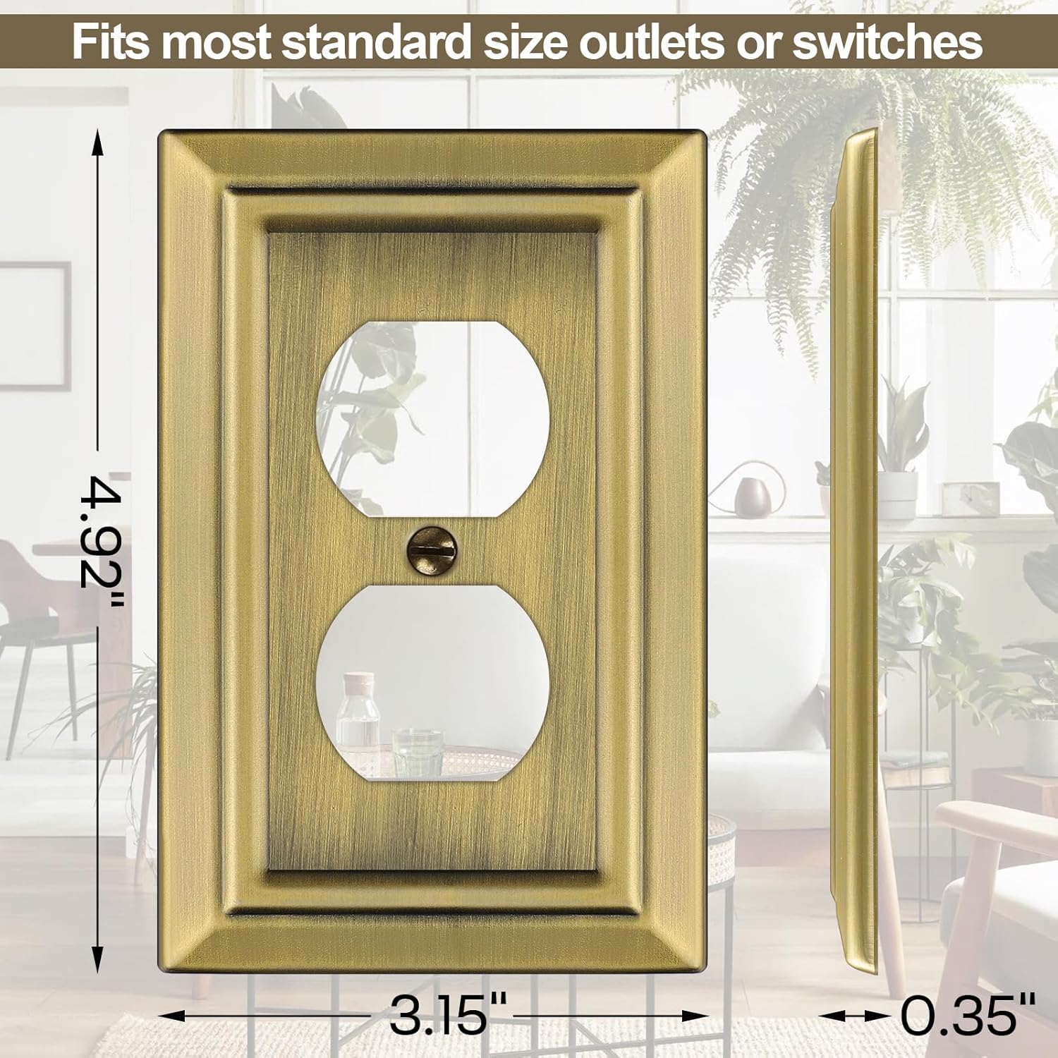 Metal Wall Plate for Electrical Outlets, Decorative Antique Brass Switch Plates Outlet Cover, Light Switch Cover Plate, 1-Gang Wall Plates (Duplex Outlet, 6 Pack) - Image 4