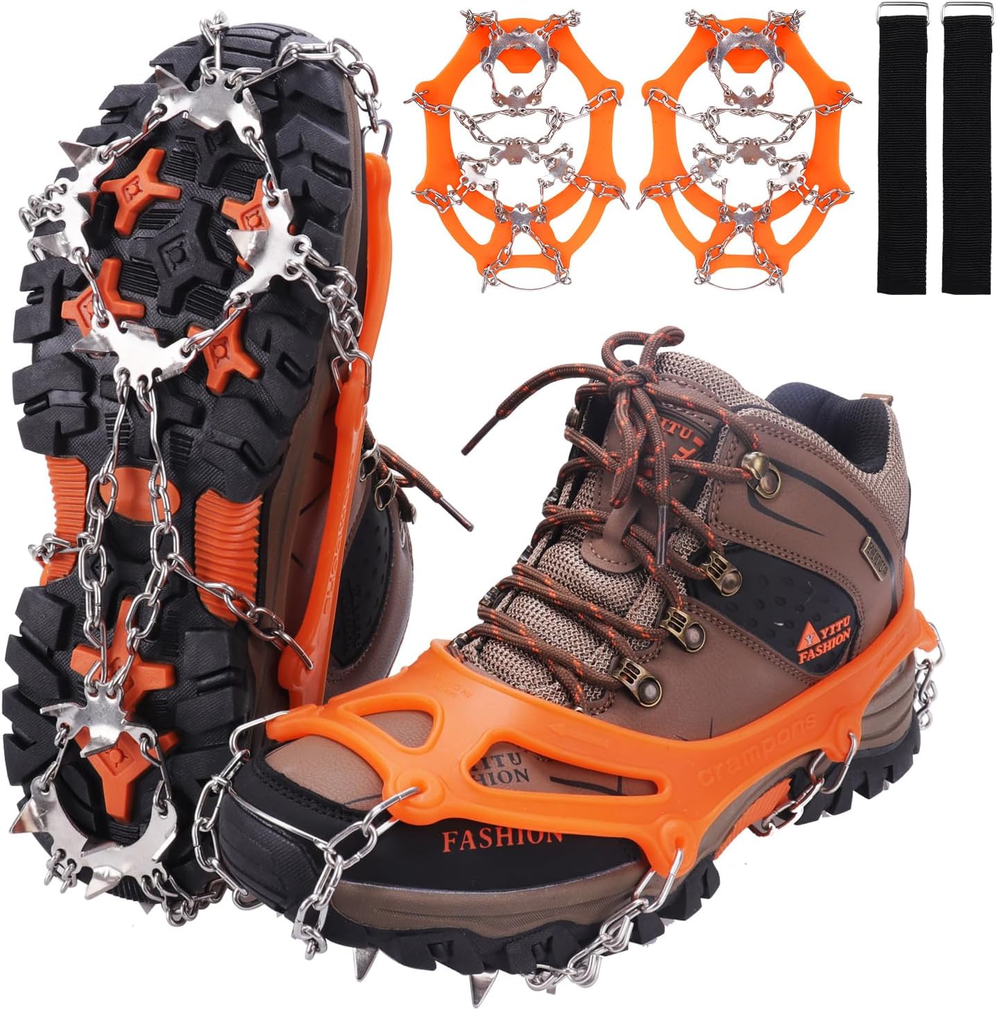 WIN.MAX Crampons for Shoes, Traction Cleats Ice Snow Grips with 19 Stainless Steel Spikes, Shoe Talons Anti – Slip Boots Spikes for Walking, Jogging, Climbing and Hiking