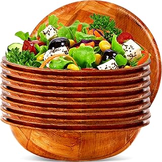 Didaey 12 Pcs Wooden Salad Bowl Set for Lunch Stackable Wooden Woven Bowl Round Serving Dishes for Kitchen Fruit Vegetable Salad Snack (6 Inch)