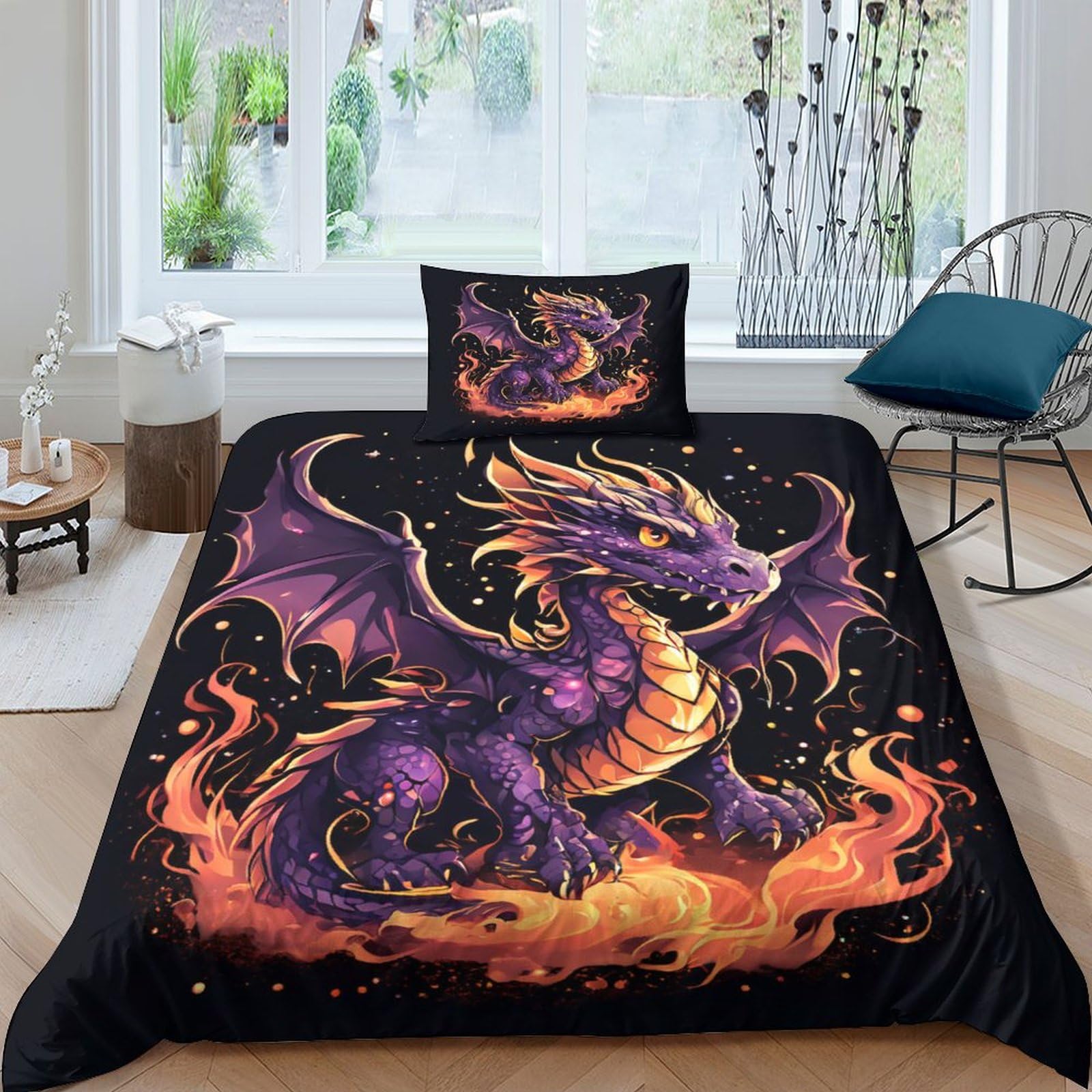 TNFHSOFT Flying Dragon 3D Print Quilt Cover Duvet Cover Set Single Print Duvet Bedding Set Bedding Set Soft Lightweight Microfiber Quilt Cover with Zipper Closure Single（135x200cm）