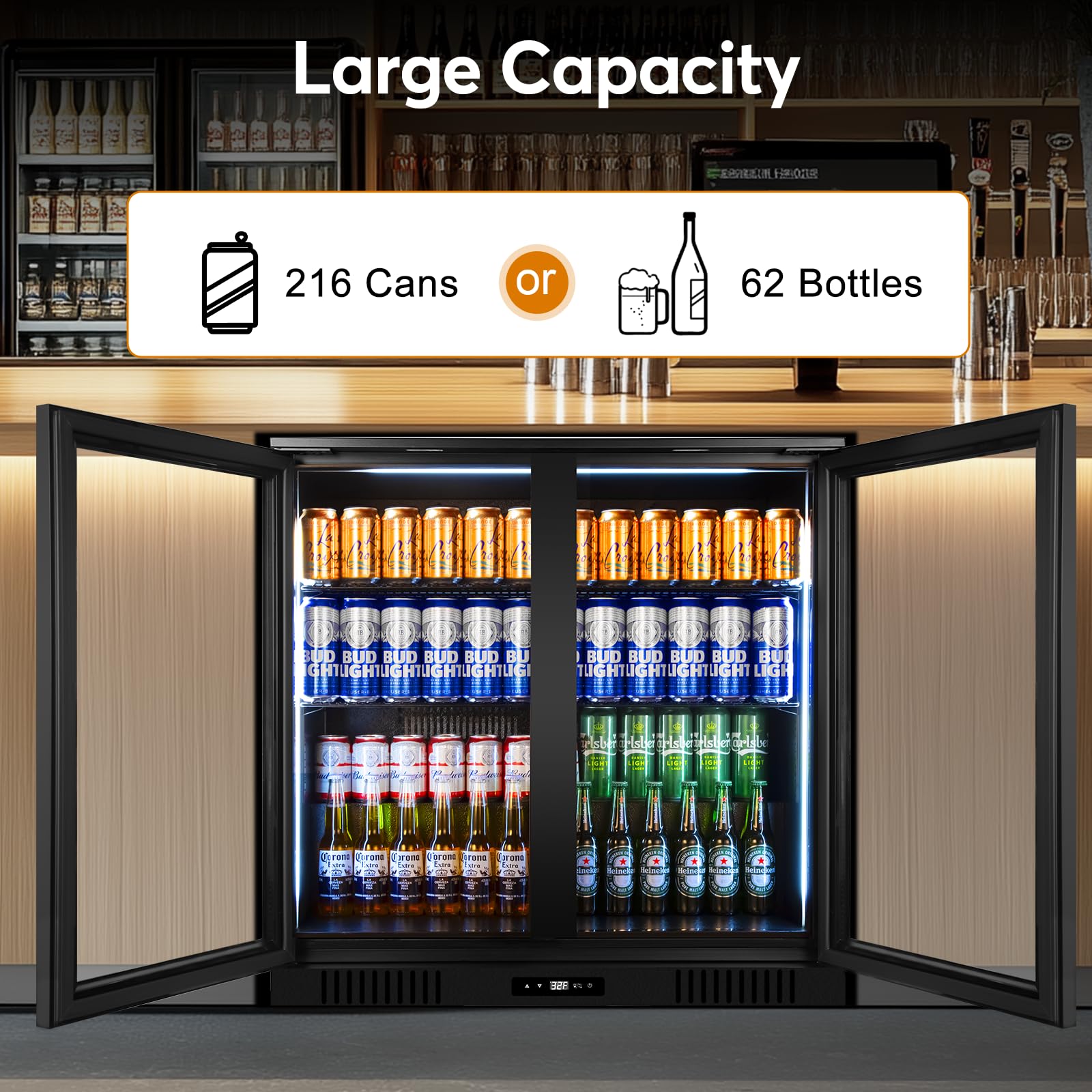 Fomup Back Bar Cooler Undercounter Beverage Refrigerator With Glass Door, Commercial Display Fridge For Beer Drink Soda With Temperature Control, 7.2cu. Ft. Large Capacity, Black on Fridge.com - View 5