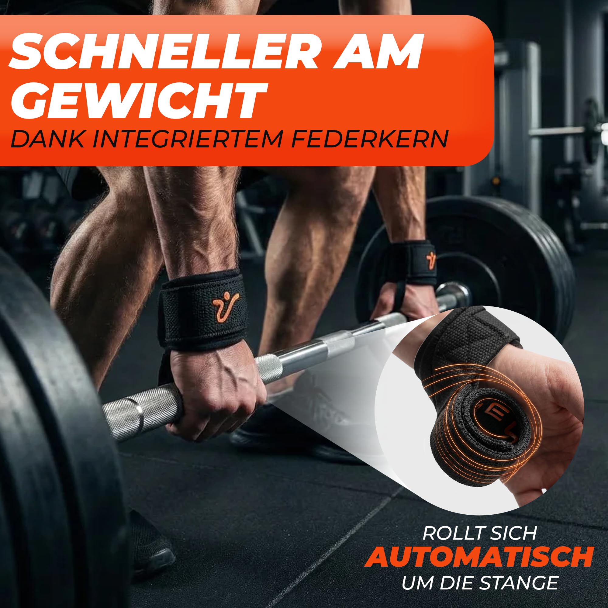 Sangles de traction avec enroulement automatique d'une main - Sangles de levage rembourrées pour la musculation, le bodybuilding, le fitness, les soulevés de terre - Pour homme et femme