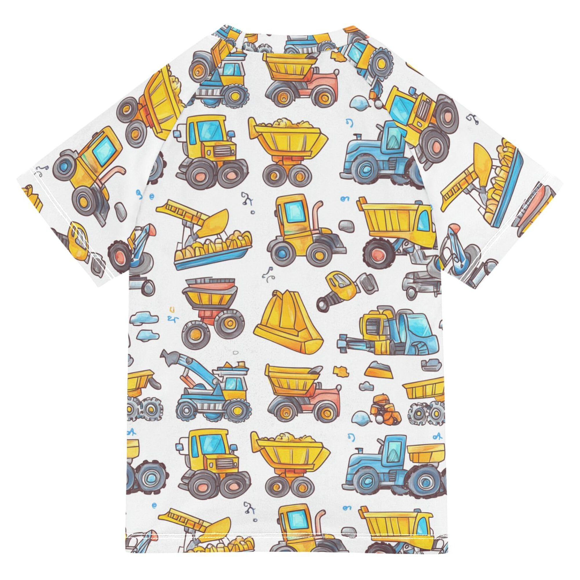 Wudan Construction Vehicles Girls Bathing Suit Short Sleeves Teen Rash Guard Swimsuit Swimwears Sports Clothes for Little Boy 11-12Y