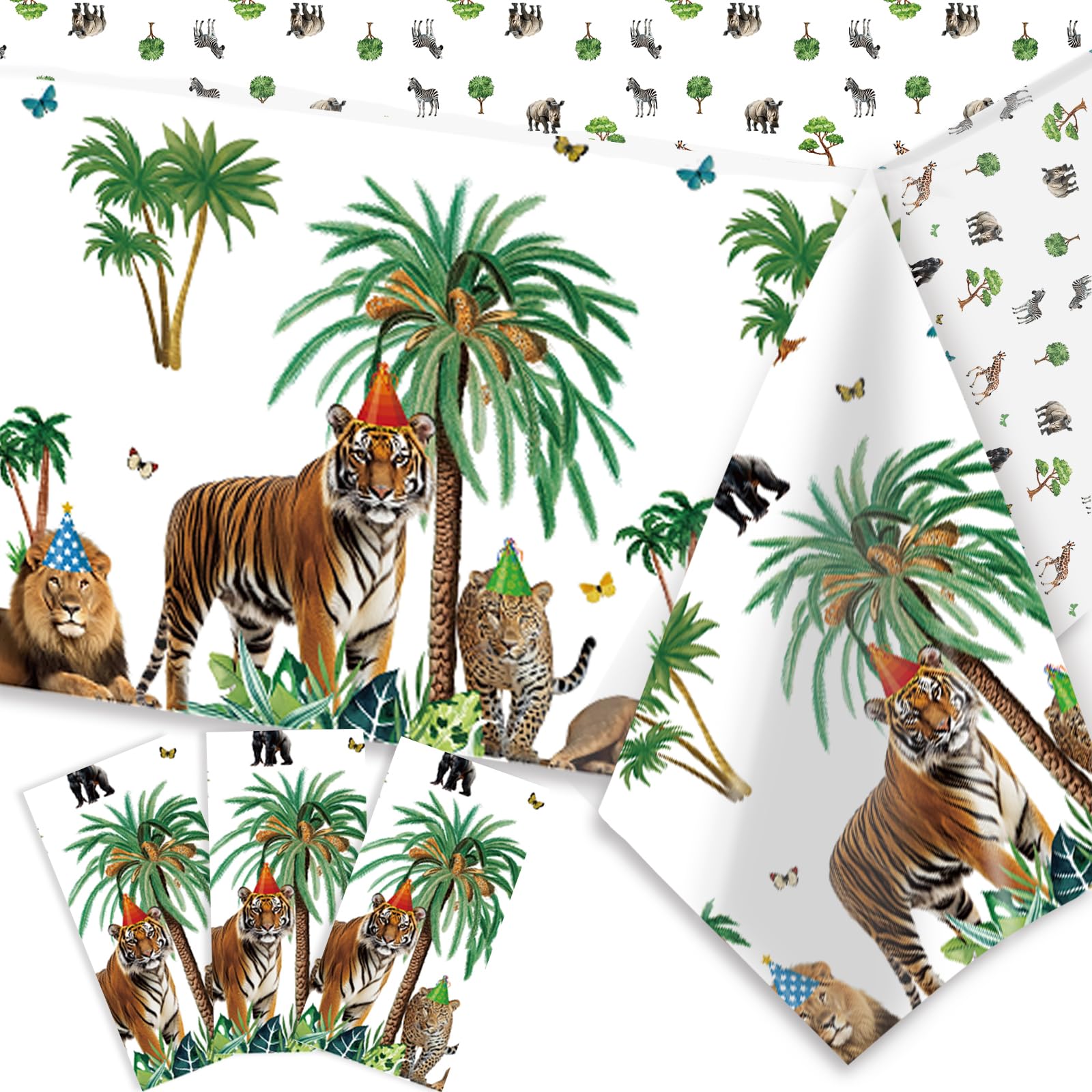 Jungle Safari Tablecloths, 3Pcs Wild Animal Birthday Table Covers, Safari Baby Shower Table Cloths Safari Animals Party Decorations Safari Zoo Theme