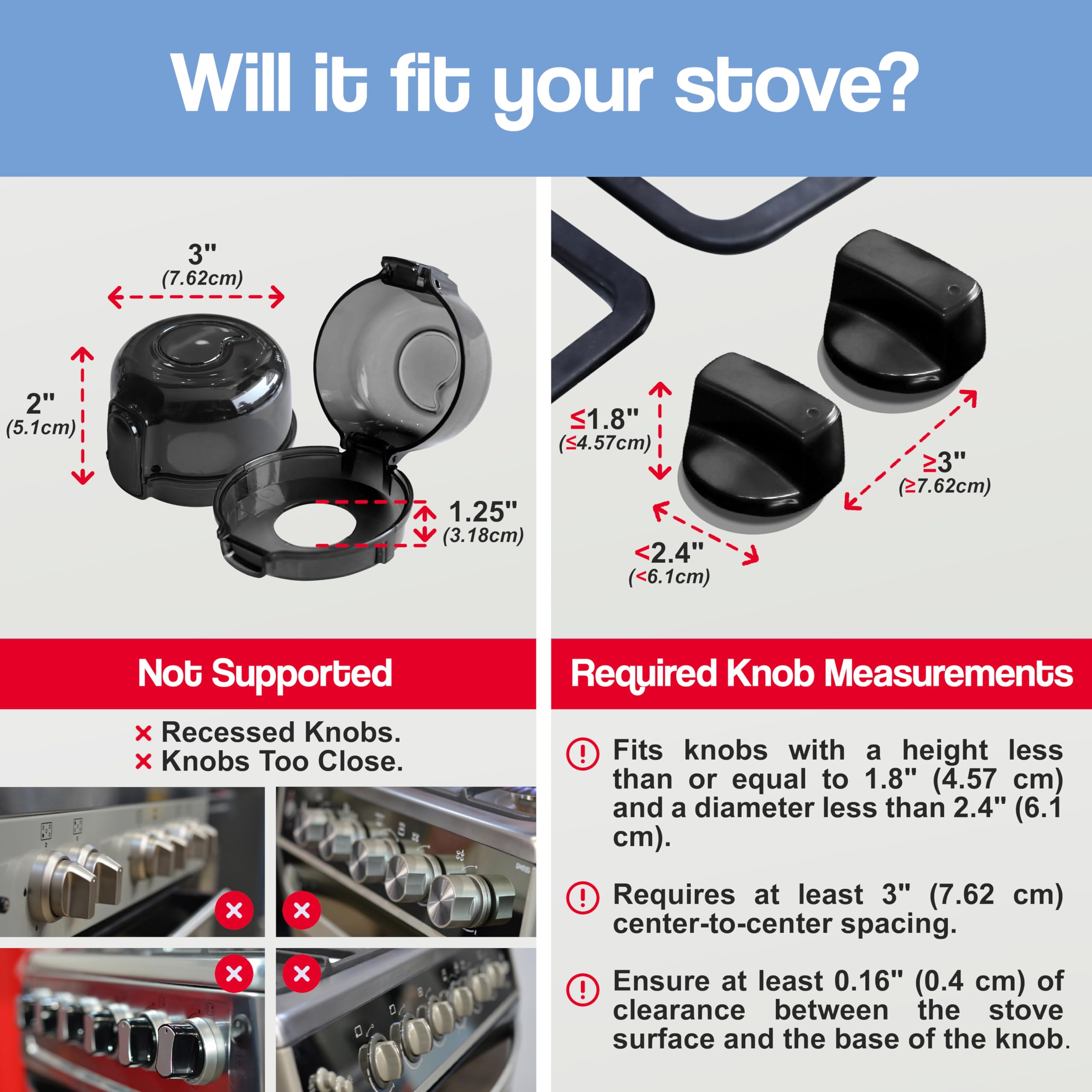 Stove Knob Safety Covers (5 Pack) – Oven Knob Covers for Child Safety – Prevent Kids from Turning on Stoves – Gas Stove Knob Locks with Pre-Applied Adhesive – No Tools Needed for Install