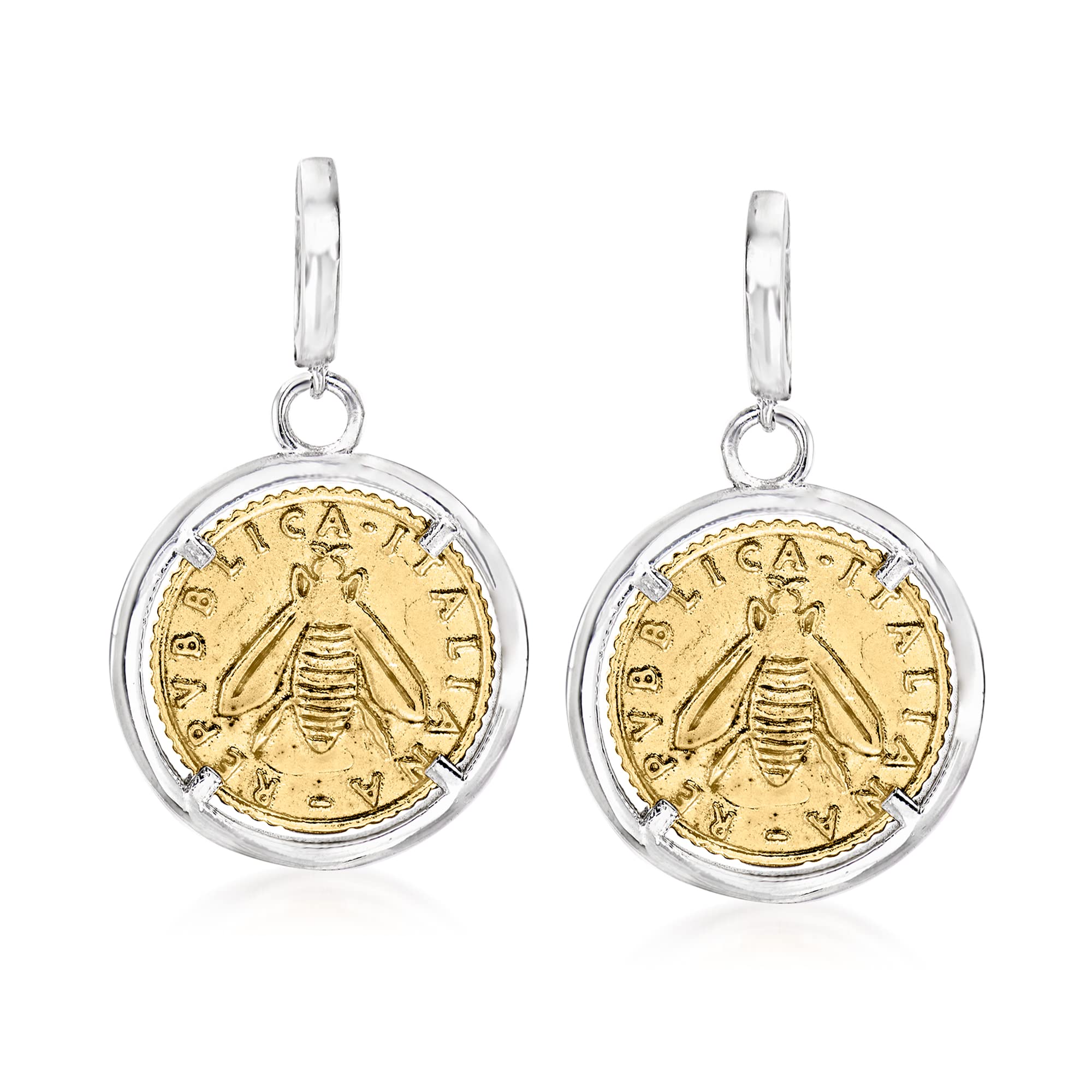 Ross Simonsitalian Replica Lira Bee Coin Drop Earrings In Sterling