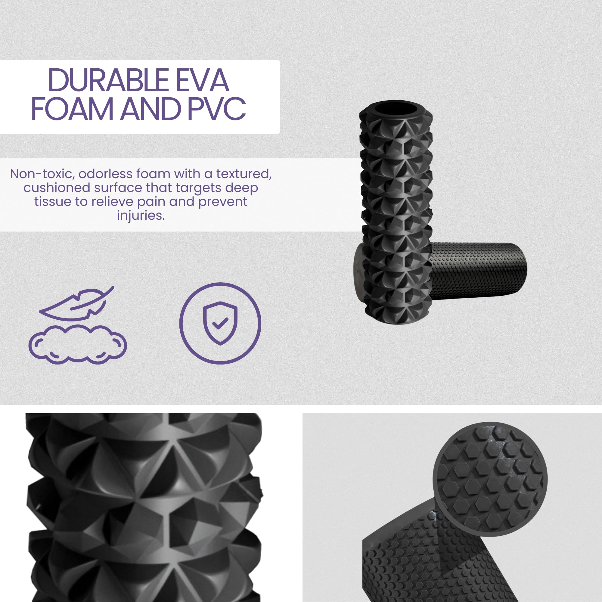 Set De 2 Rouleaux De Massage - 33x14cm Et 30x9cm, EVA Texturé 3D, Pour Récupération, Yoga, Pilates, Stretching