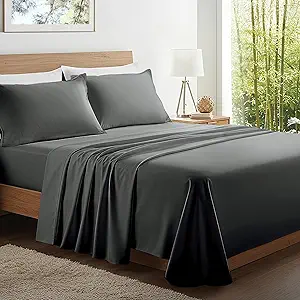 Kickoff Viscose Bamboo Sheets Full Size 4-pc 100% Organic Bamboo Viscose Bed Cooling Sheets Full Size Set Cool Bedding for hot Sleepers Sheet, Flat, Fitted, Pillowcases (Pewter, F)