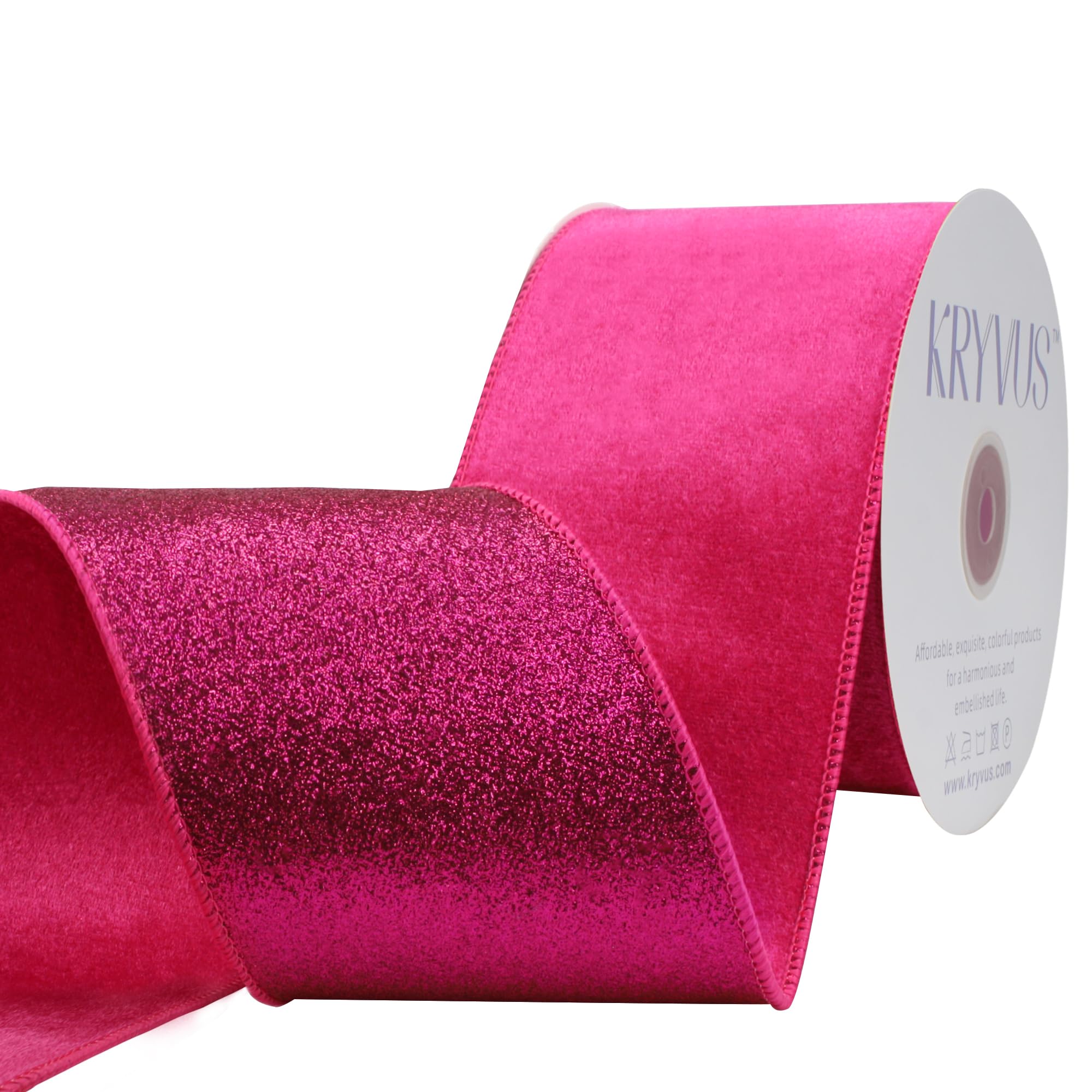 Kryvus Hot Pink Glitter Velvet Ribbon Wired, 100mm x 9.1M for DIY Crafts