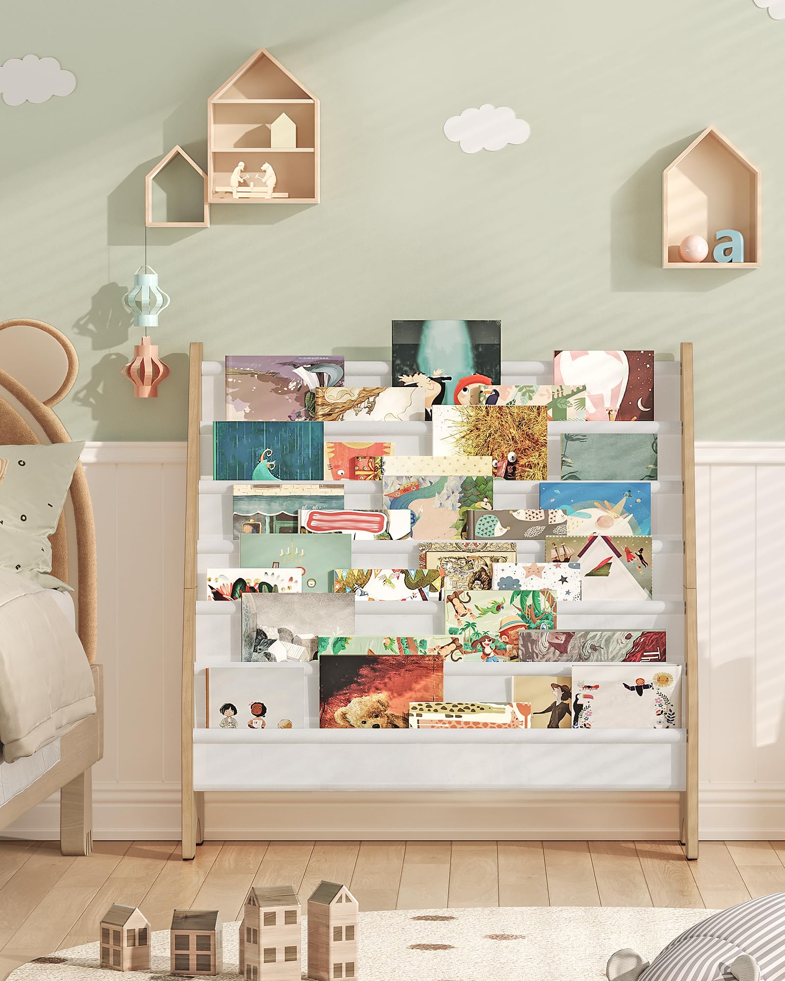 CHOEZON Estantería Infantil de 6 Niveles, Estantería para Niños, Estante de Almacenamiento de Revistas y Libros, Organizador de Libros de Gran Capacidad, Blanco y Madera Natural DMCW07WB