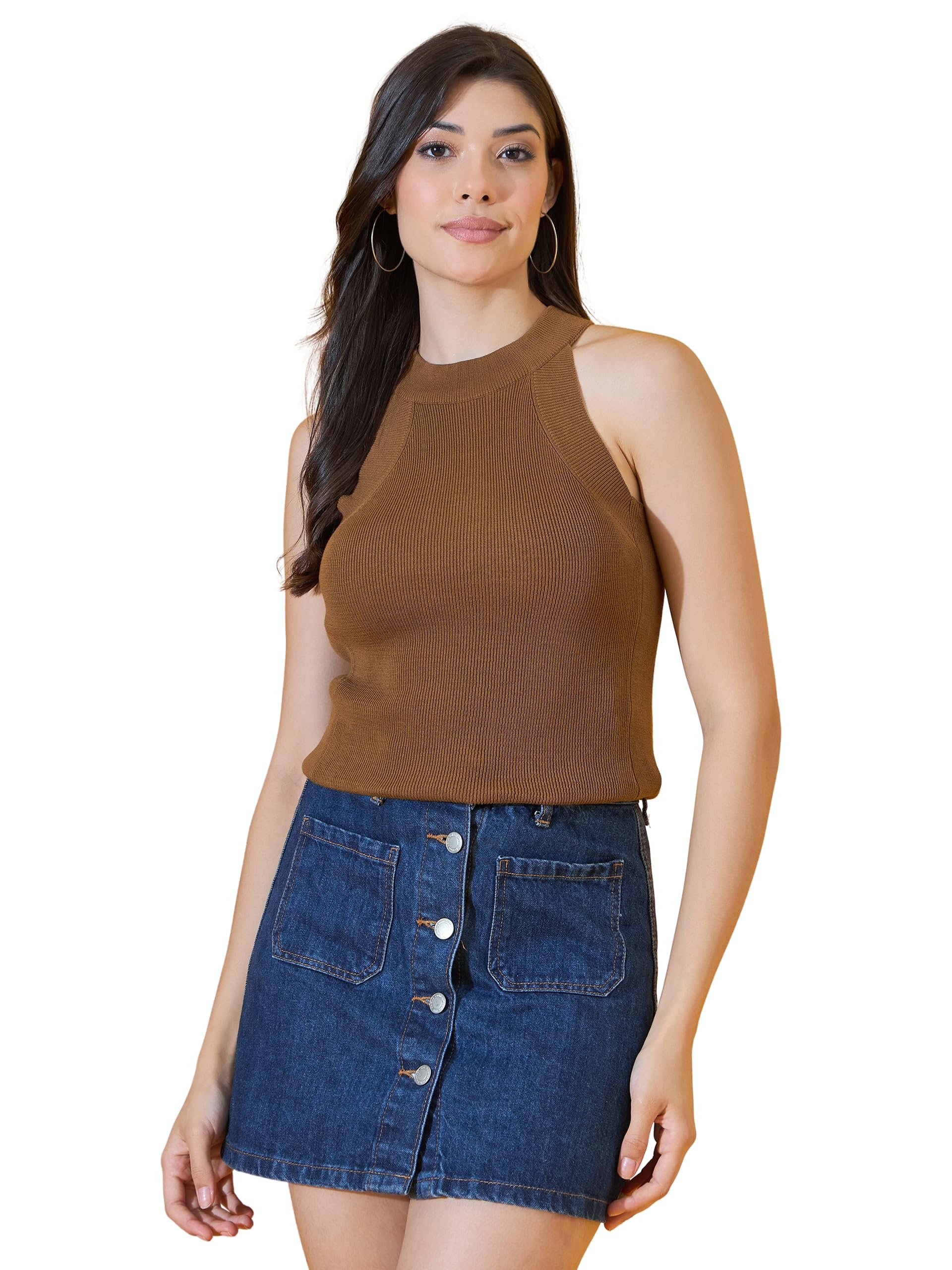 98 Degree North Women Round Neck Sweater-G1166-BROWN_S-image-34