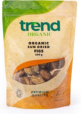 Trend Organic Sun Dried Figs, 250g - High in Fibre, Natural Sugars and Vital Minerals - Potassium, Magnesium and Iron - Organic, Vegan, GMO-Free, No Additives No Preservatives, Unsulphured, Raw