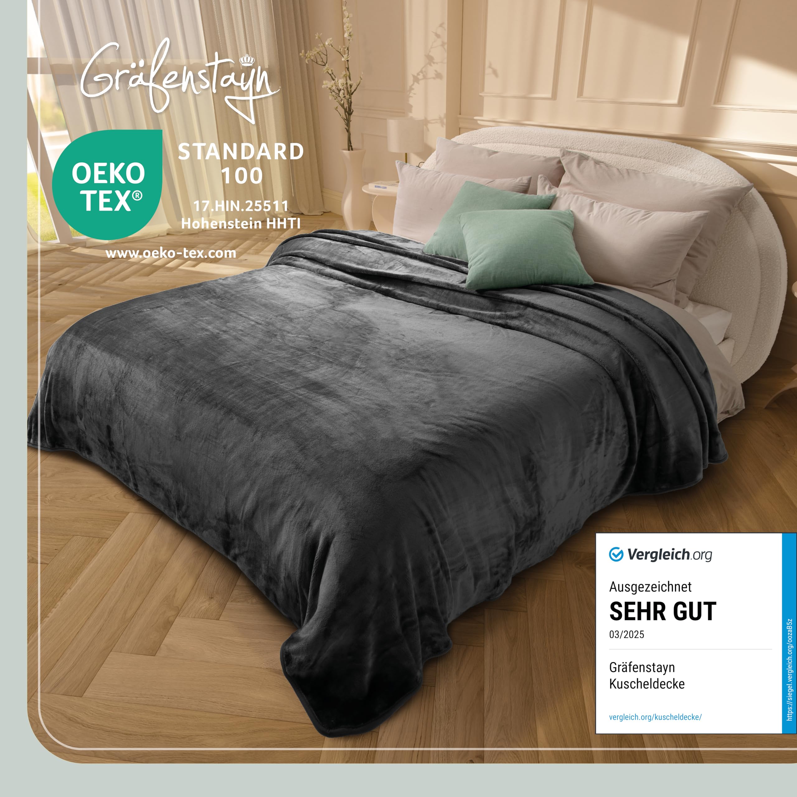Gräfenstayn® Kuscheldecke Cashmere-Feeling - super weich & flauschig - Dicke & warme Fleecedecke - kuschelige Sofadecke, Wohndecke & Tagesdecke - Überwurf Decke Sofa, Couch (Anthrazit, 180x220 cm)