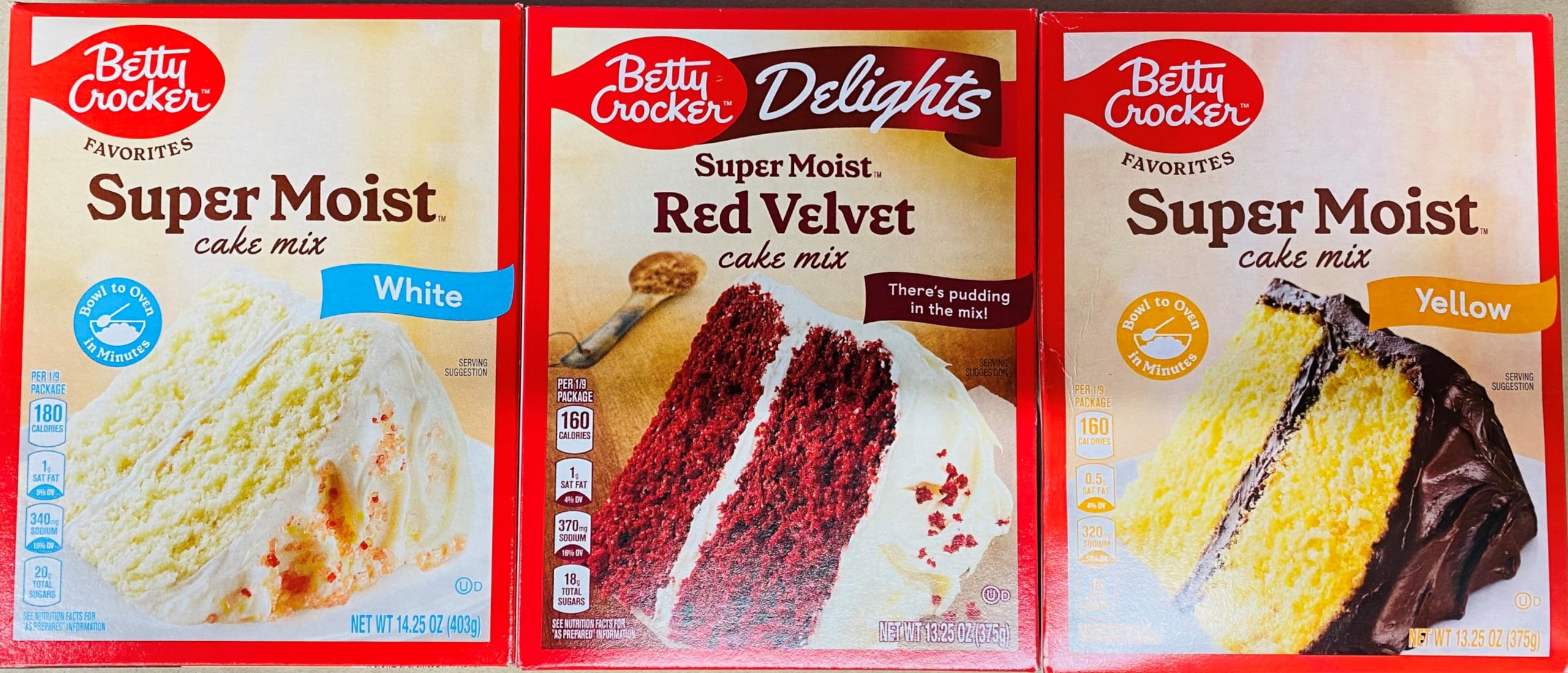 Betty Crocker Super Moist Variety Pack (White, Red Velvet, Yellow) Cack Mix 1.3 kg