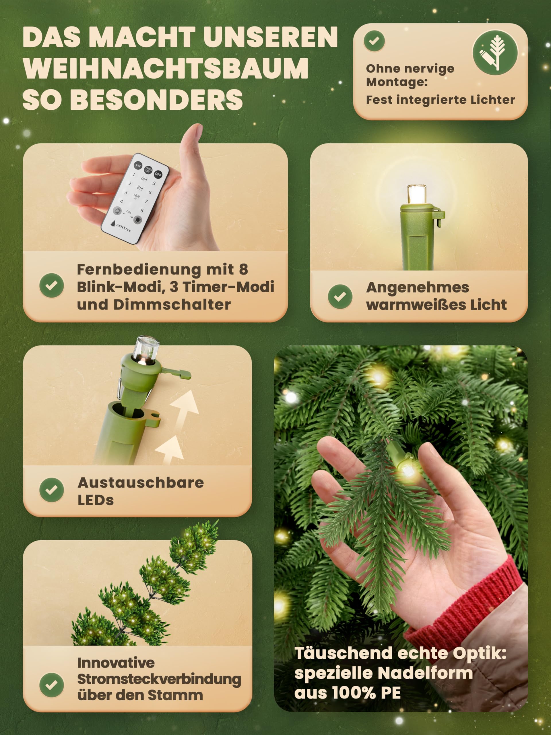 Albero di Natale artificiale [100% stampato a iniezione] - Nordman realistico con cima robusta | christmas tree di prima qualità con supporto in legno certificato FSC (100 cm, con illuminazione)