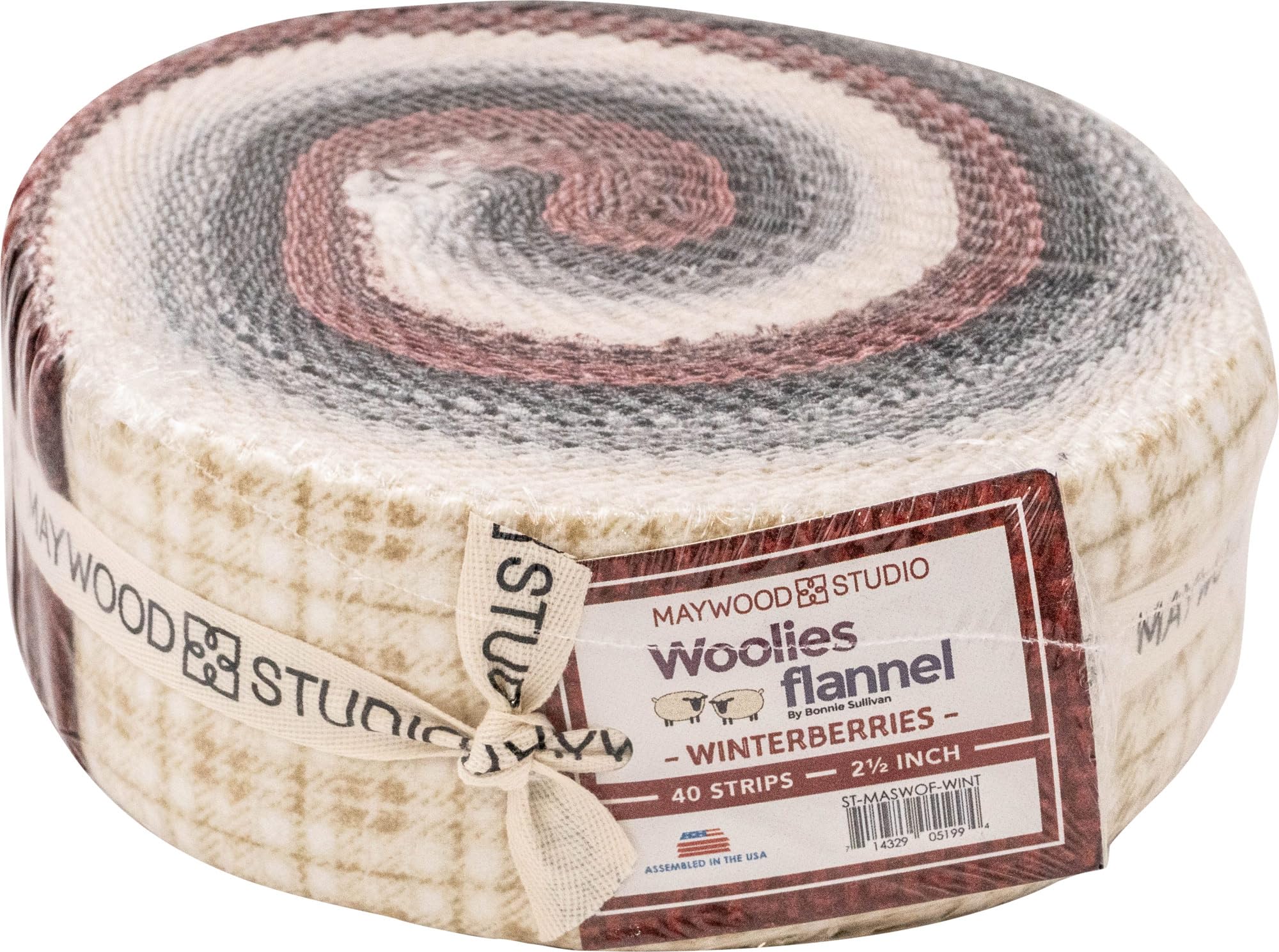 Maywood Studio Assorted Bonnie Sullivan Woolies Flannel Winterberries Strips 40 2.5-Inch Strips Jelly Roll