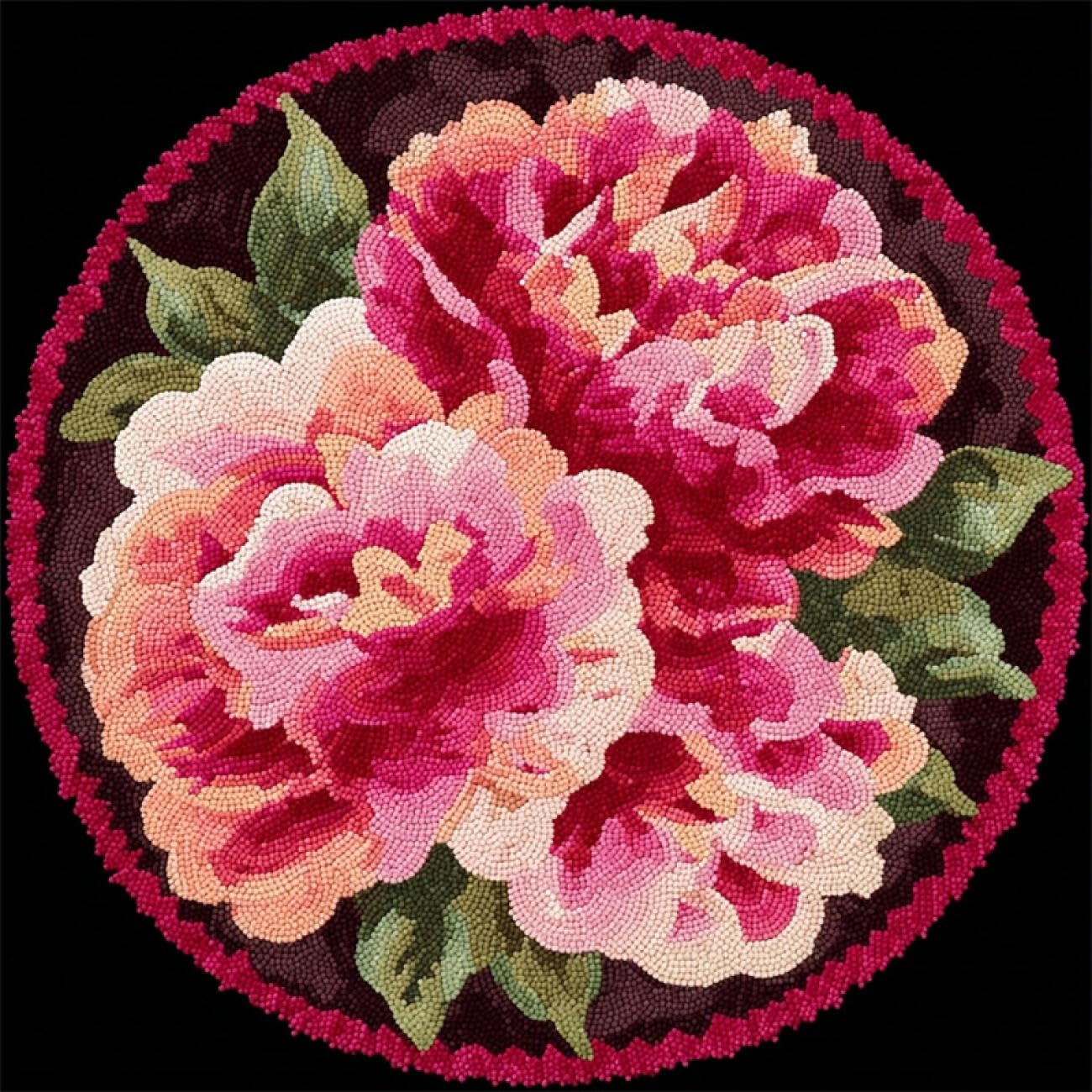 Kitquiver L Atch Hook Rug Kits Pink Flowers 100X100cm