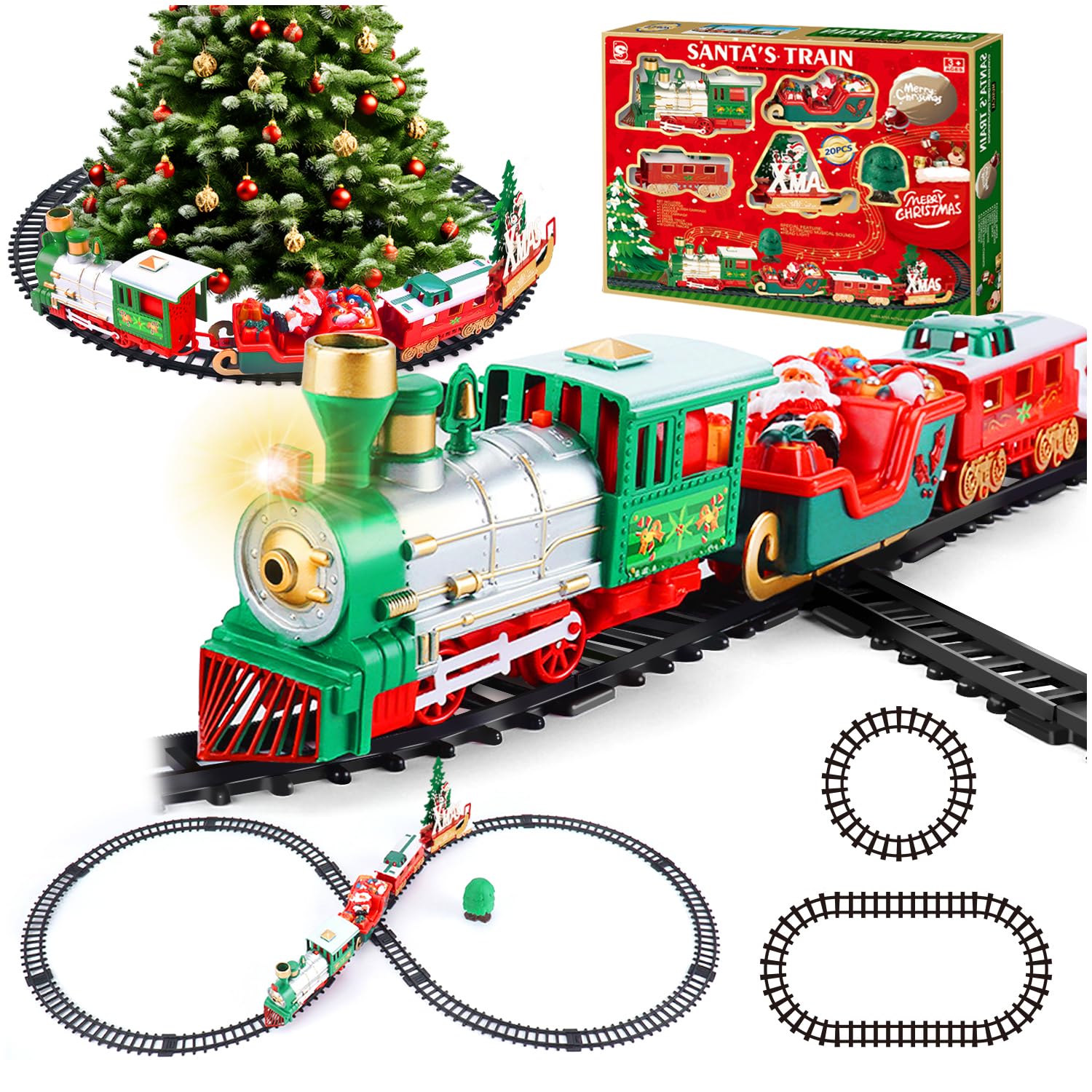Ensemble de train électrique pour enfants, voie ferrée de Noël sous le sapin de Noël avec lumières et sons, décoration de fête pour la maison et le sapin de Noël