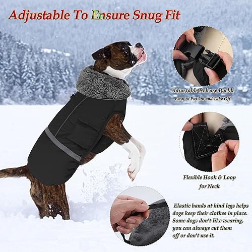 Miniatura 3 de Dogcheer Abrigo cálido para perro, ropa de invierno con cuello polar, chaqueta reflectante para mascotas, ropa para clima frío, chaleco impermeable