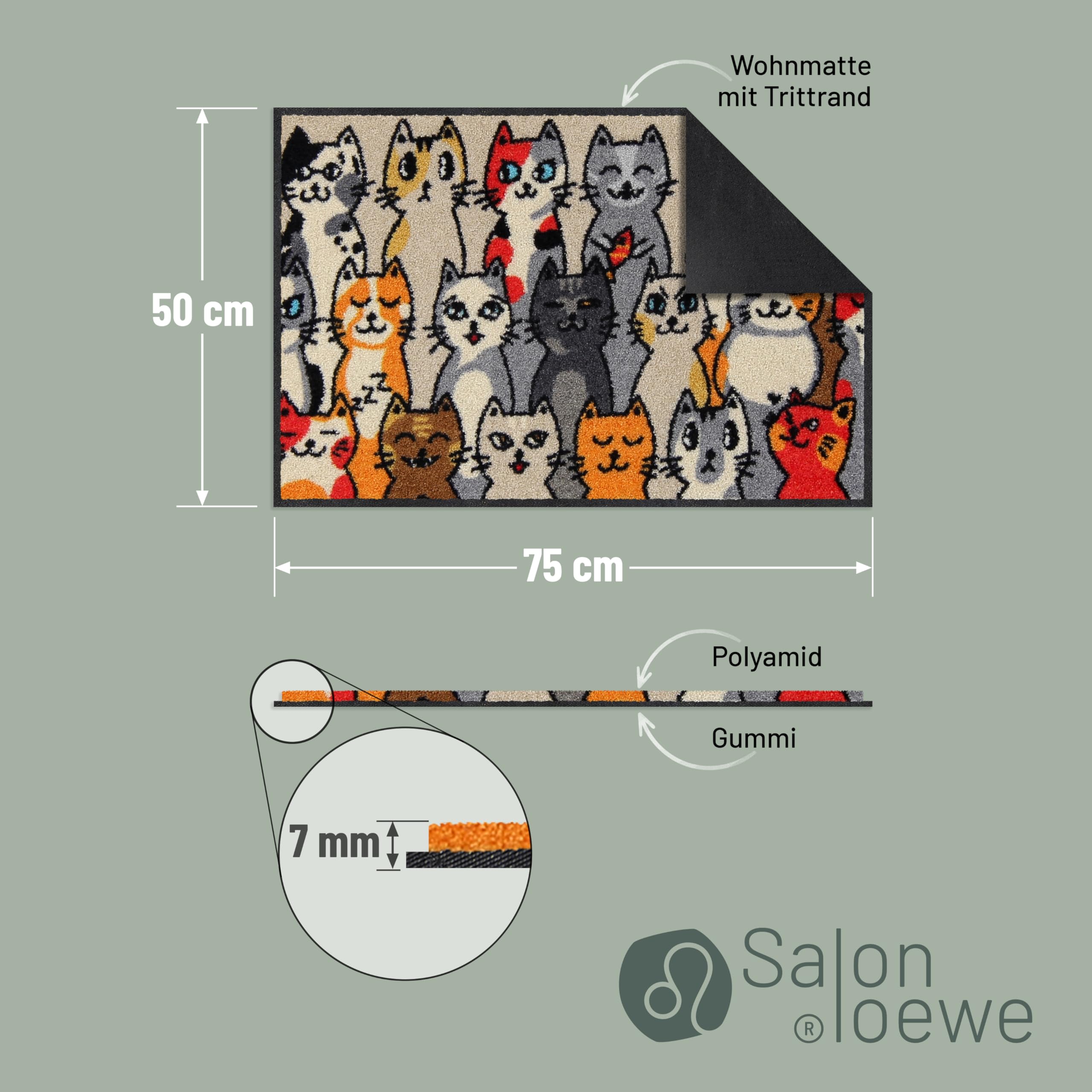 Salonloewe Minimatte Kitty People I Schmutzfangmatte & Fußabtreter für Innen 50 x 75 cm