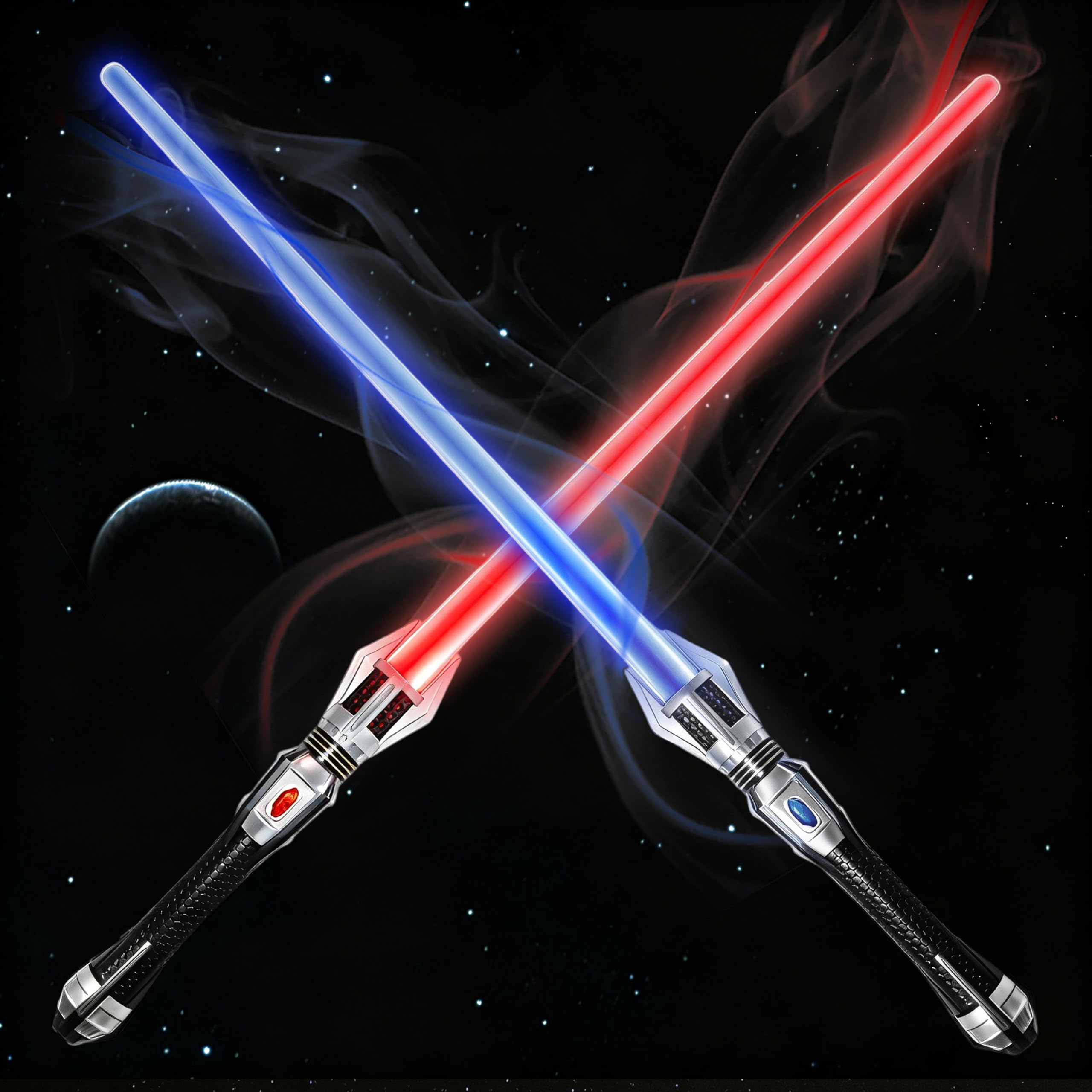 LED Retractable Light Saber, Light Sabers with FX Sound Effect Handle Light Up Sword, Light Swords Star Wars for Galaxy Battles, Halloween Dress Up Parties, Xmas Birthday Present (Red+Blue) — image 1