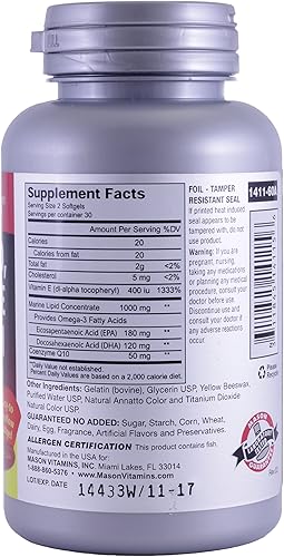 Miniatura 2 de Mason Natural Co Q-10, vitamina E y aceite de pescado, 60 cápsulas blandas (paquete de 2)