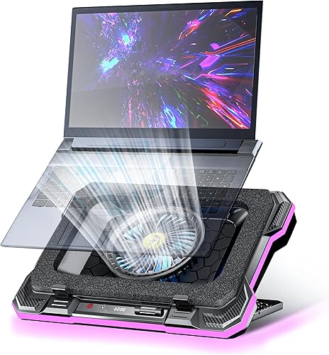 AICHESON Almohadilla de refrigeración para laptop para juegos con potentes ventiladores refrigeradores, iluminación RGB y soporte para teléfono para