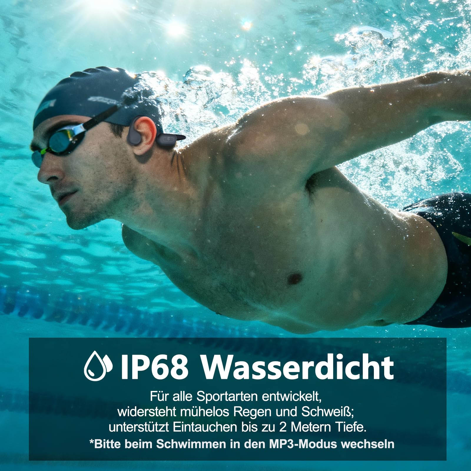 Kopfhörer Schwimmen – Knochenschall Kopfhörer Bluetooth 5.4, IPX8 Wasserdichte Sportkopfhörer mit MP3-Modus, Unterwasser Open Ear kopfhörer mit 32 GB Speicher, Leicht & Sicher für Laufen (Grau)