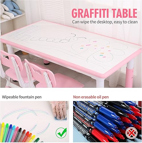 Miniatura 3 de UNICOO - Juego de mesa y sillas de estudio para niños, escritorio de arte infantil de plástico ajustable en altura con 4 asientos, juego de mesa de