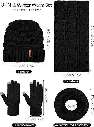 Aneco Winter Warm Knitted Scarf Beanie Hat and Gloves Set Men & Women's Soft Stretch Hat Scarf and Mitten Set