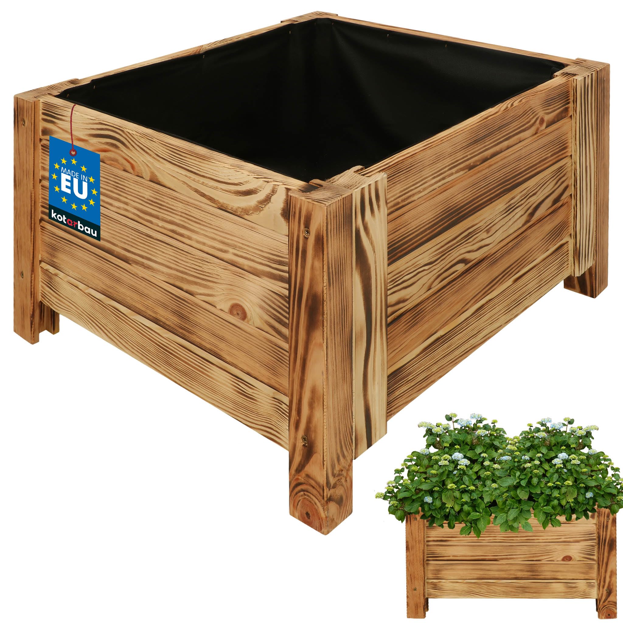 KOTARBAU® Planters outdoor - Garden Planters - Pine Wood - 50 x 50 x 30 cm (19.69x19.69x11.81 inches) - Rustic - Outdoor Plant Pots - with Liner - Wooden Planter - for Terrace