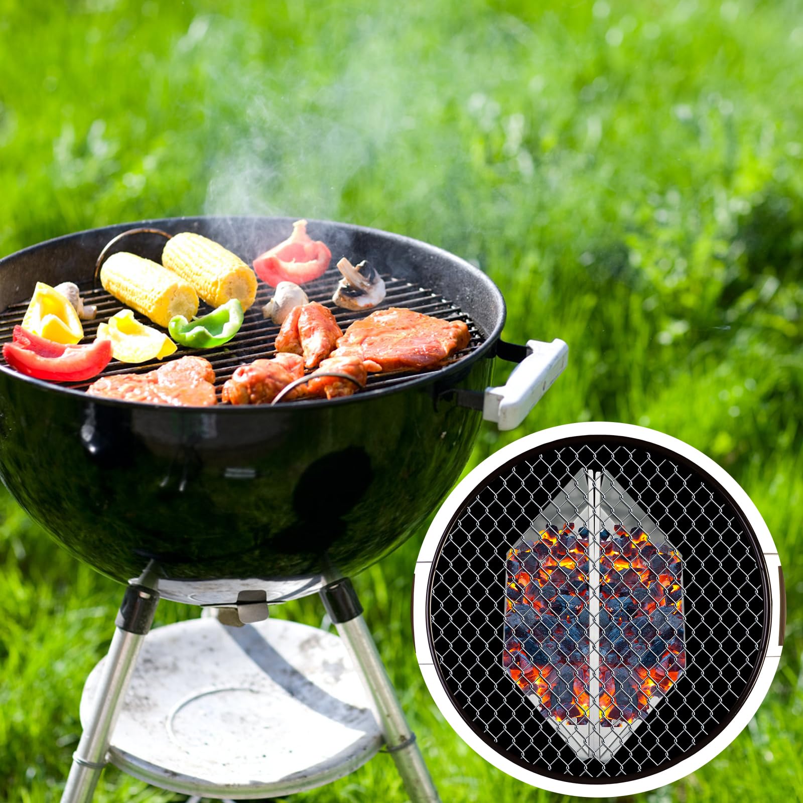 onlyfire Kit per Focolare a Carbone, Cestino di Carbone in Acciaio Inox con Pietra di Calore in