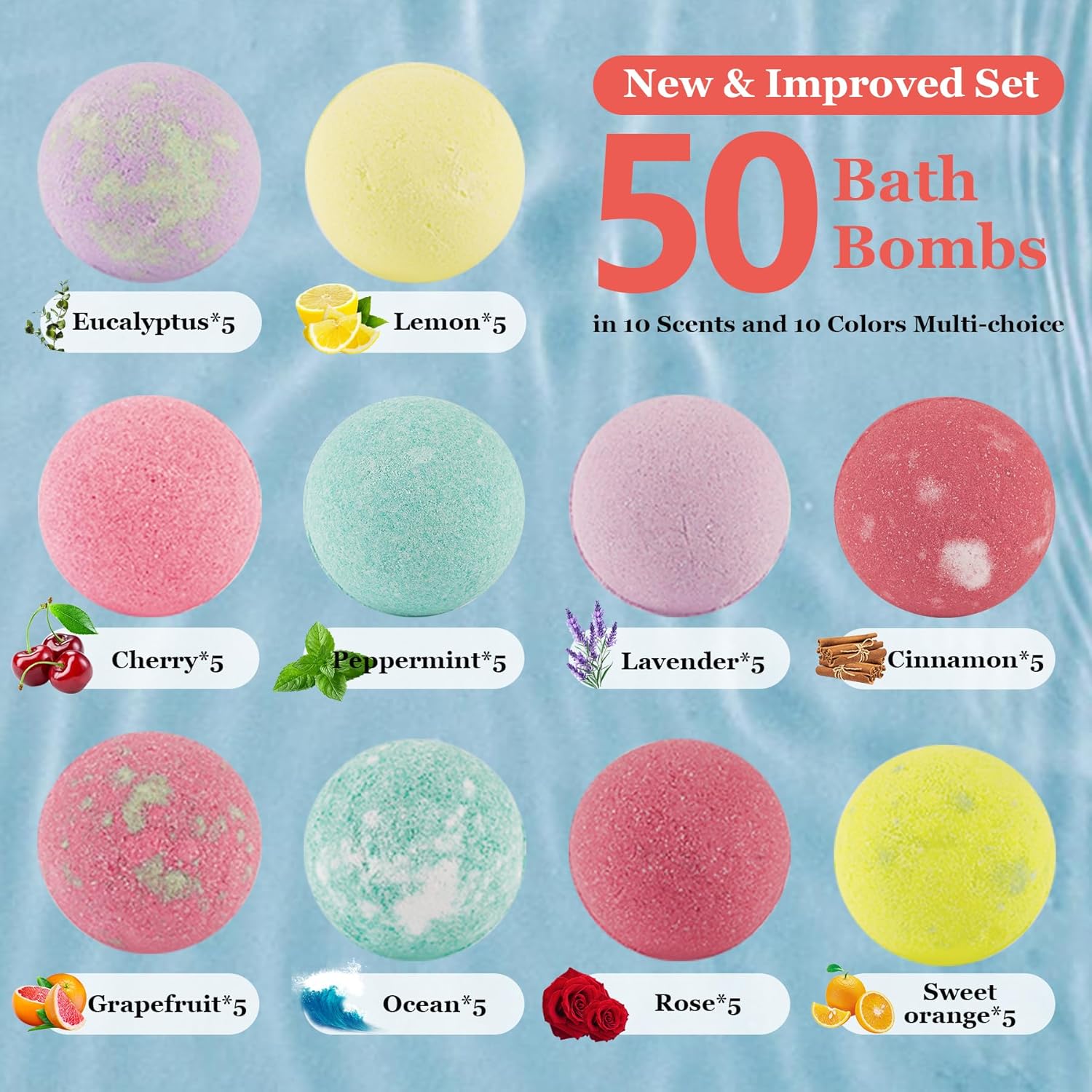 Bath Bombs for Women Gift Set, 50 Pcs Natural Organic Bubble Bathbombs with 10 Rich Scents, Handmade Bubble Bath & Fizzy, for Bubble Bath Spa, Christmas, Birthday, Valentine's, Present Giving - Image 2