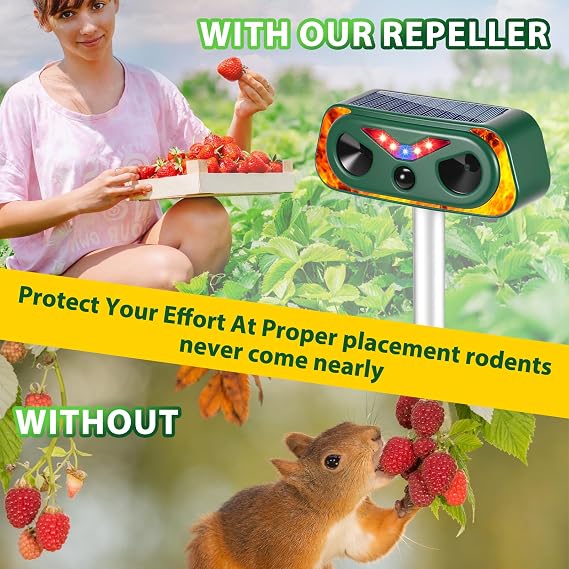Cat Deterrent, Fox Deterrents for Gardens UK, Solar Powered Ultrasonic Cat Repellent with Pir Motion Sensor & LED Flame Lights, Ip66 Waterproof, Effective for Squirrels, Dogs Foxes Birds