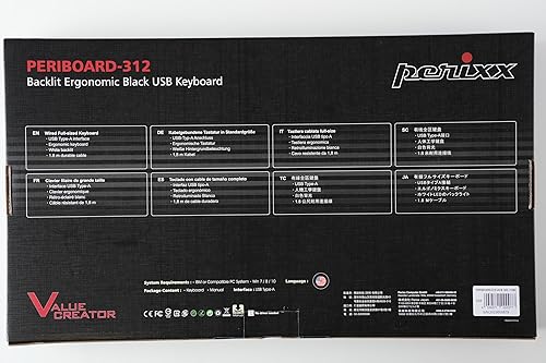 Miniatura 8 de Perixx PERIBOARD-312 Teclado ergonómico retroiluminado - USB con cable con 2 concentradores - Diseño ergonómico natural dividido - LED blanco - Negro