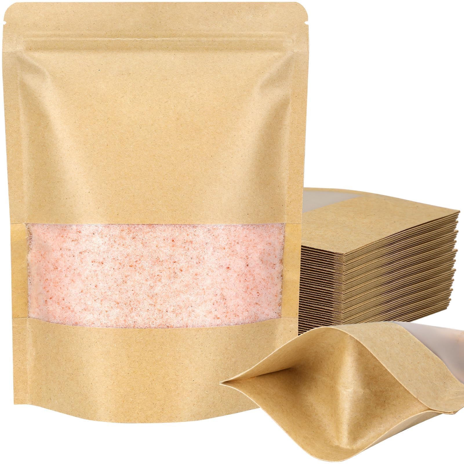 Blisstime Stand Up Pouches, 50 Pack Kraft Paper Bags with Matte Window and Tear Notch Resealable Bags for Small Business Home Use (5.5 x 7.3 Inches)