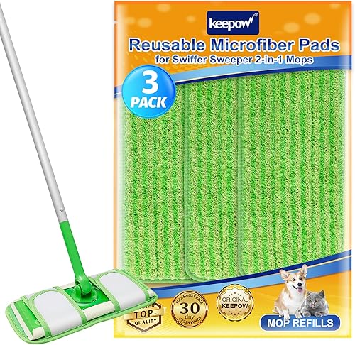 Miniatura 3 de KEEPOW Almohadillas de microfibra reutilizables compatibles con trapeador Swiffer, paños de barrido en seco, repuestos de paño de trapeador húmedo