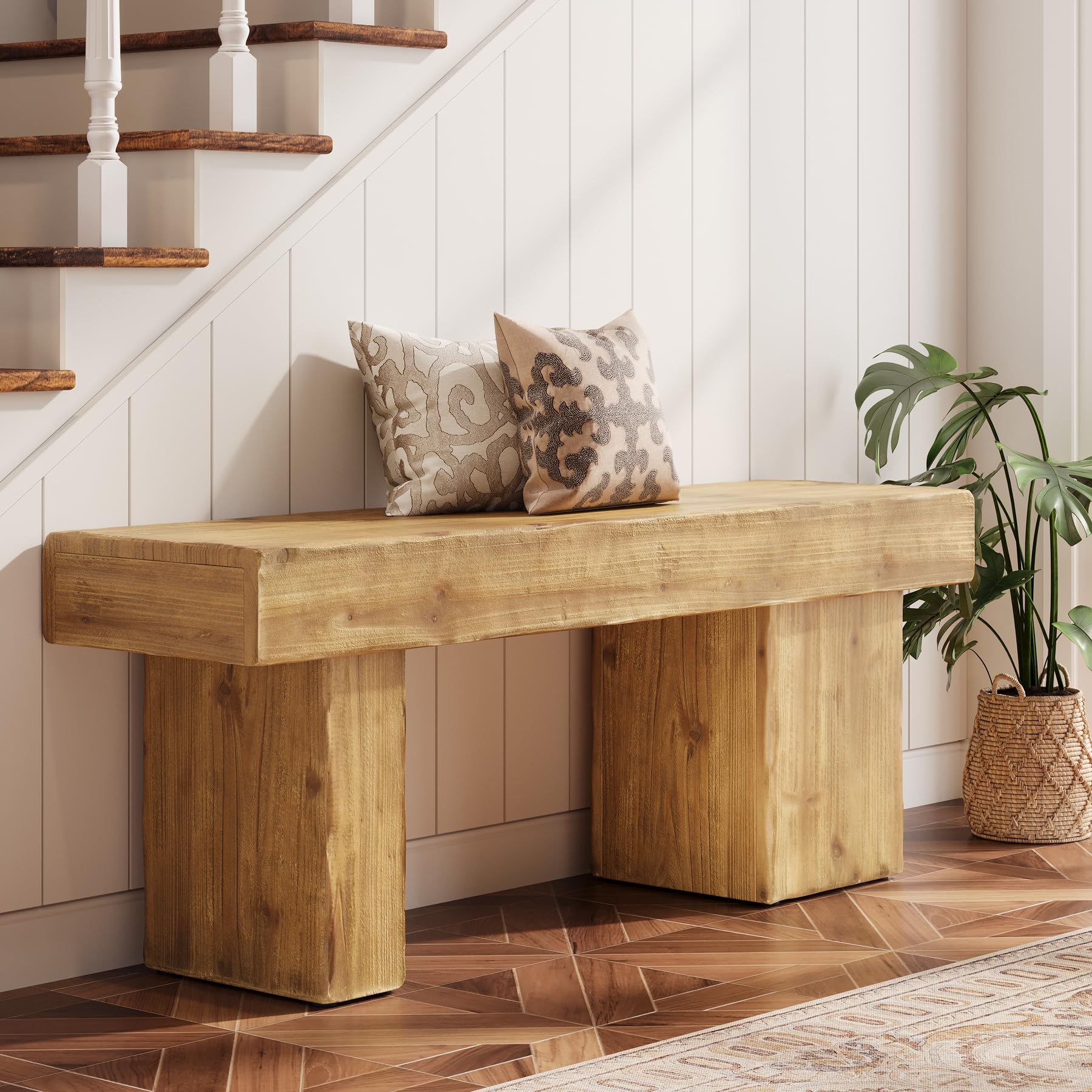 Banco de Madera Maciza de 120 cm – Banco rústico para Comedor, Banco de Entrada, Zapatos, Asiento para Sala de Estar, Dormitorio, Pasillo, Punta de Cama, Muebles Marrones