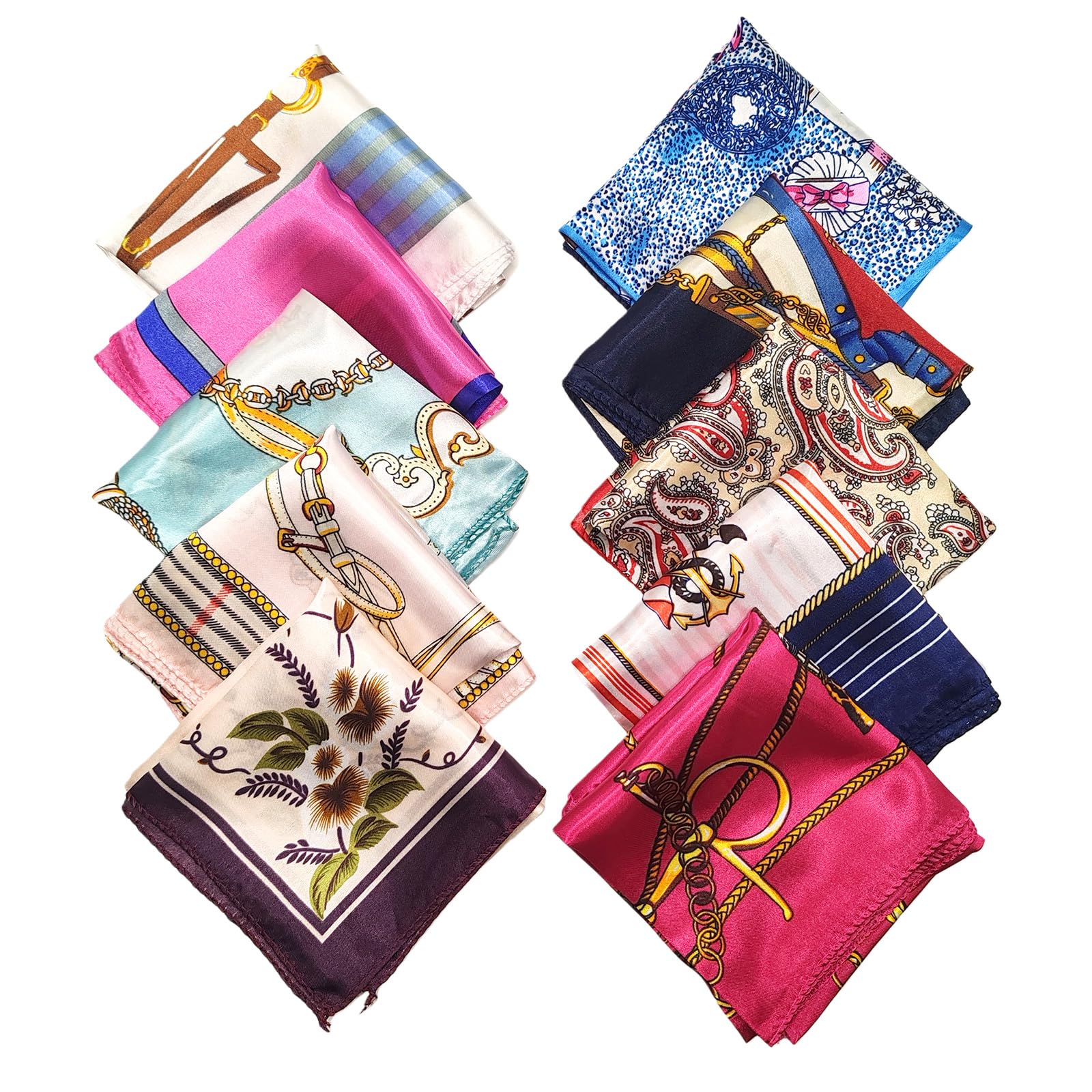 10 sciarpa quadrata di seta mista da donna bandana testa di mano sciarpe per capelli sciarpe per borsa avvolgenti per dormire foulard copricapo scialle 50x50cm(Colore casuale)