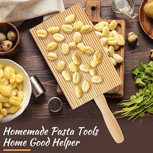 Miniatura 6 de Tessco - Juego de 4 tablas de ñoquis de madera para pasta, madera de haya de 8.46 pulgadas con 4 piezas de rodillo, paleta de ñoquis, herramientas