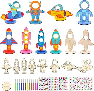 BAPHILE 24 Pcs Rocket Space Wooden Craft Kit Rocket for Painting,Unfinished Wood Cutouts Crafts,DIY Outer Space Birthday Party Decorations