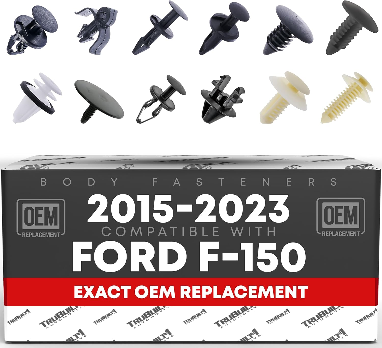 110 pcs Body Fastener Kit - Compatible with 2015-2023 Ford F-150 - Suitable for Bumper, Fender, Hood, Door Trim, More - Black, Plastic and Metal - OEM F75Z-7826601