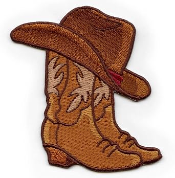 Cowboy Hat Boots Patch Western Brown Rodeo Embroidered Iron On