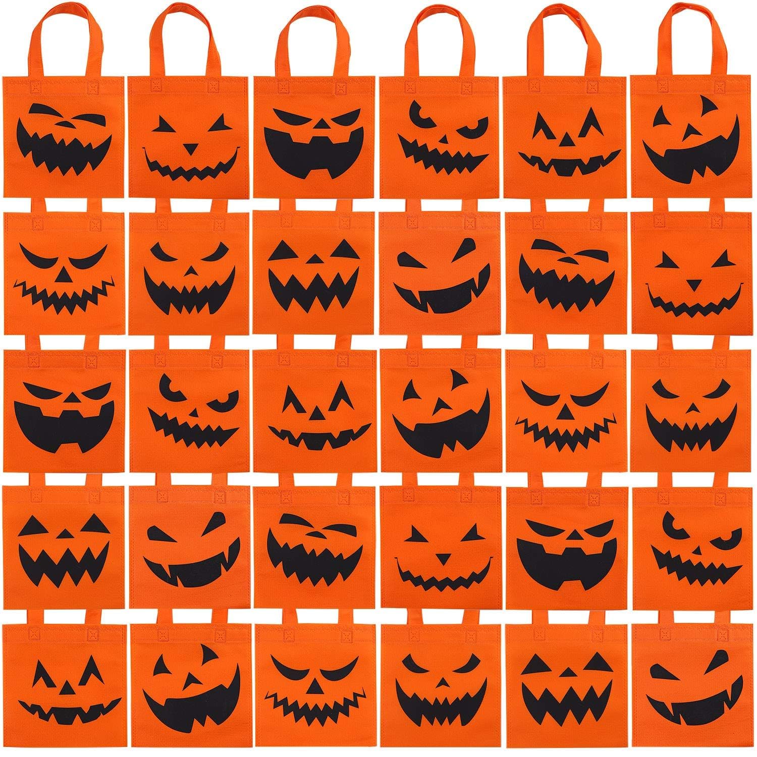 Elcoho 30 Packs Halloween Non-woven Bags 8x8 Inch Pumpkin Bags Trick or Treat Bags Party Goody Tote Gift Bag with Handles Party Favors, 10 Styles